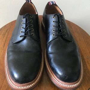 J. Crew Oar Stripe Italian Leather Black Derby Shoes Mens 9.5
